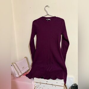 Zara Plum Ribbed Long-Sleeve Dress